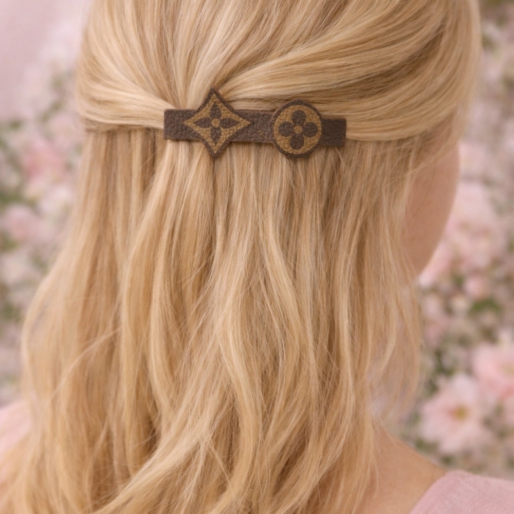 Monogram Canvas Hair Barrettes, Handmade set of two - Picture 2 of 6